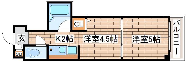 グローリー元町(2K/3階)の間取り写真