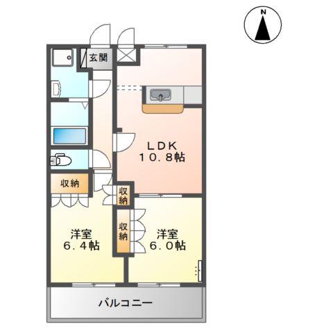 カーサ・オランジュ(2LDK/2階)の間取り写真