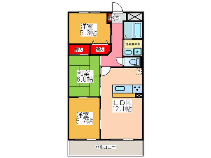 ヴェルデュール石切(3LDK/3階)の間取り写真