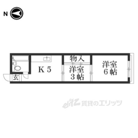 ハイツ東山(2DK/4階)の間取り写真
