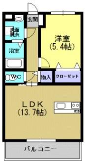 三河江曽島(1LDK/3階)の間取り写真