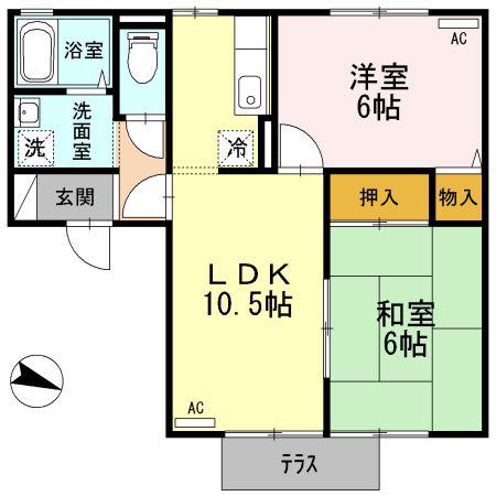 ヴィラ沼山津(1LDK/1階)の間取り写真