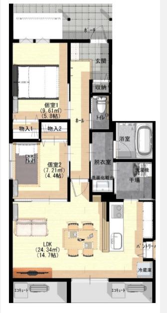 マリアント押田A棟(2LDK/1階)の間取り写真