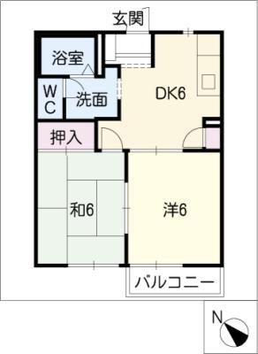 エクセルヤマナカA棟(2DK/1階)の間取り写真
