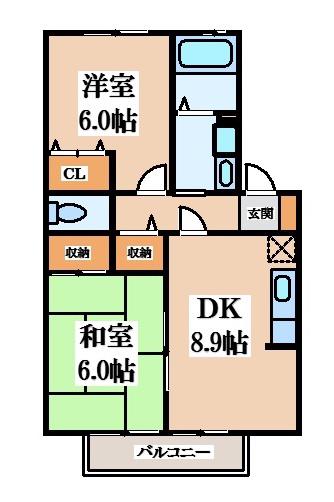 セジュール山ノ手(2DK/2階)の間取り写真