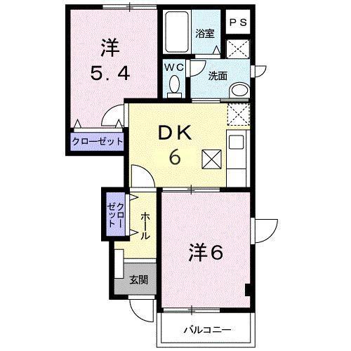ソレアード・メゾン(2DK/1階)の間取り写真