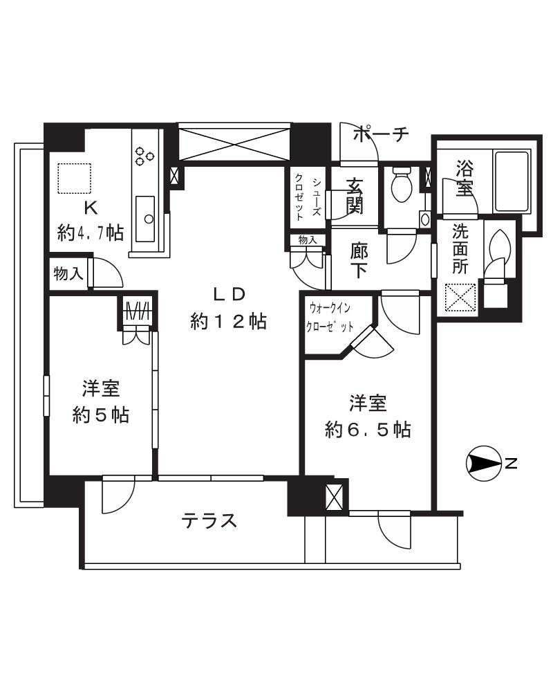 プラウド武蔵新城ディアージュ(2LDK/1階)の間取り写真