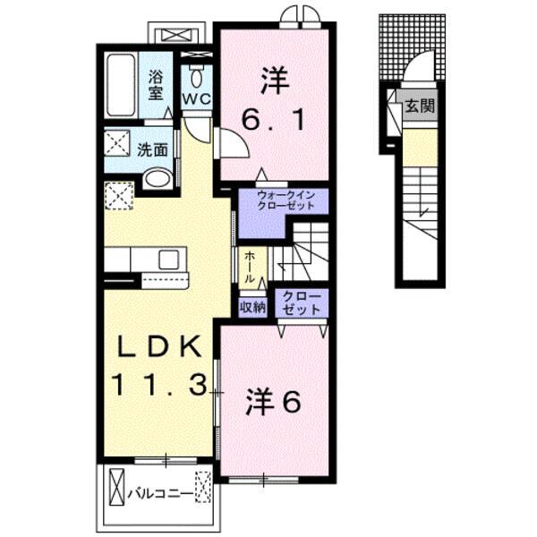 ウルビーノ Ⅱ(2LDK/2階)の間取り写真