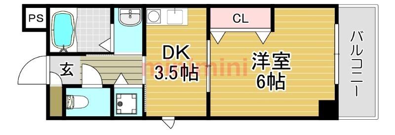 ファインヴェール・ウエスト(1DK/3階)の間取り写真