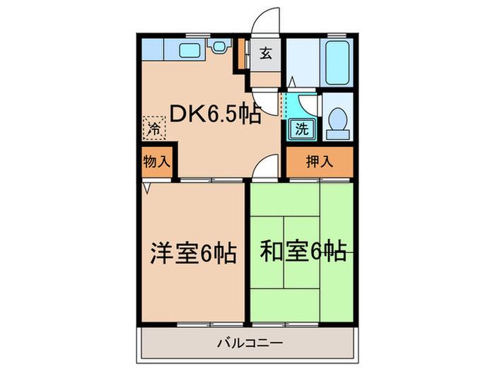 シティハイムスバル(2DK/2階)の間取り写真