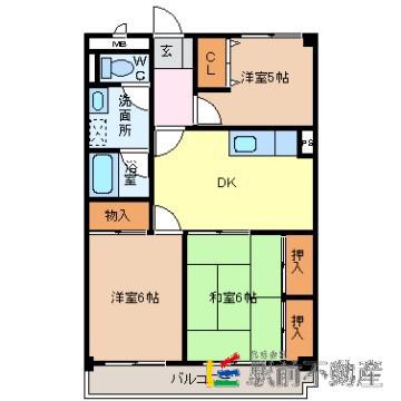 サンライズ津福(3DK/3階)の間取り写真