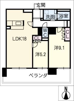 ジョイフル岐阜駅 カーサ・イースト(2LDK/21階)の間取り写真