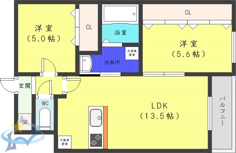 ATLANTIS HASSAMU(2LDK/5階)の間取り写真