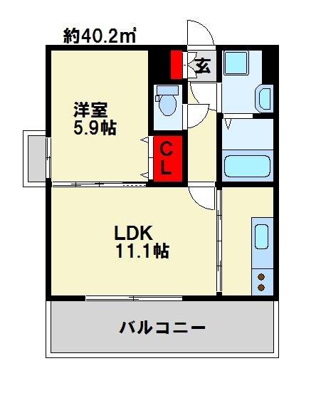 ノースステイツ片野(1LDK/9階)の間取り写真