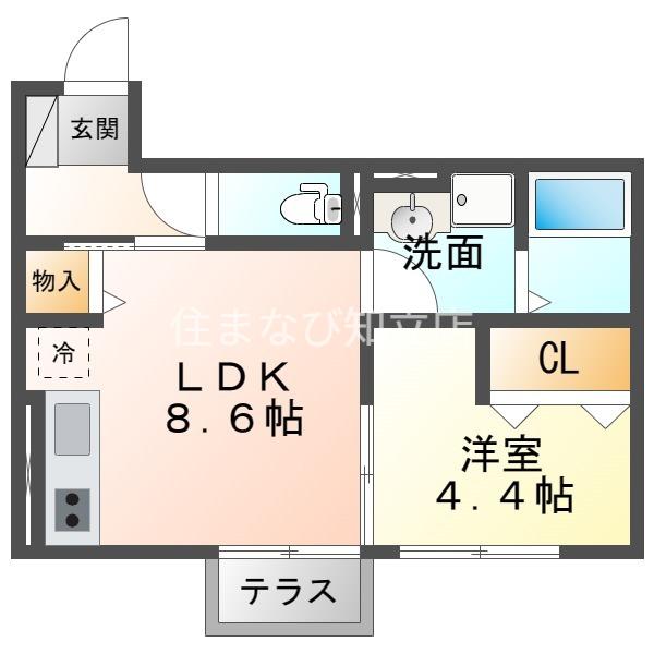 スカイコートA棟(1LDK/1階)の間取り写真