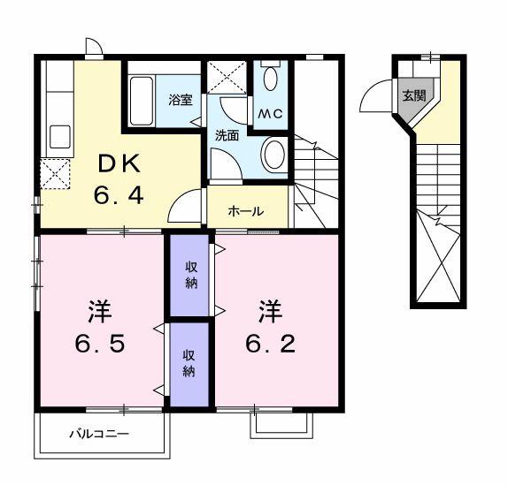 グレイス・フル・エンブレスGI(2DK/2階)の間取り写真