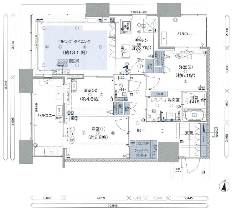 アイランドシティ オーシャン&フォレストタワーレジデンスウエスト(3LDK/26階)の間取り写真