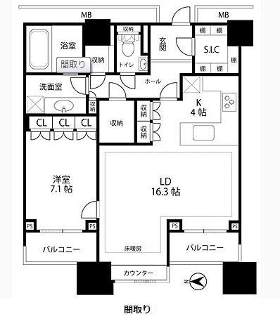 高輪ザ・レジデンスタワー棟(1SLDK/34階)の間取り写真
