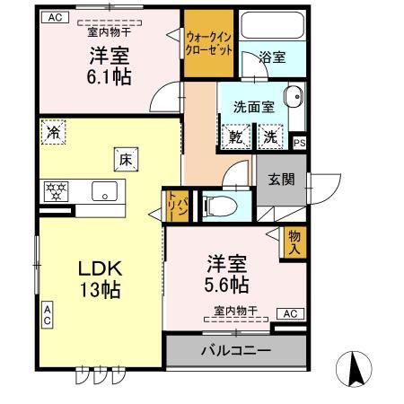 メラクラッツ(2LDK/1階)の間取り写真