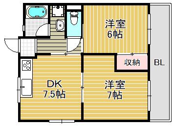 野崎ヶ丘ハイツ16(2DK/4階)の間取り写真
