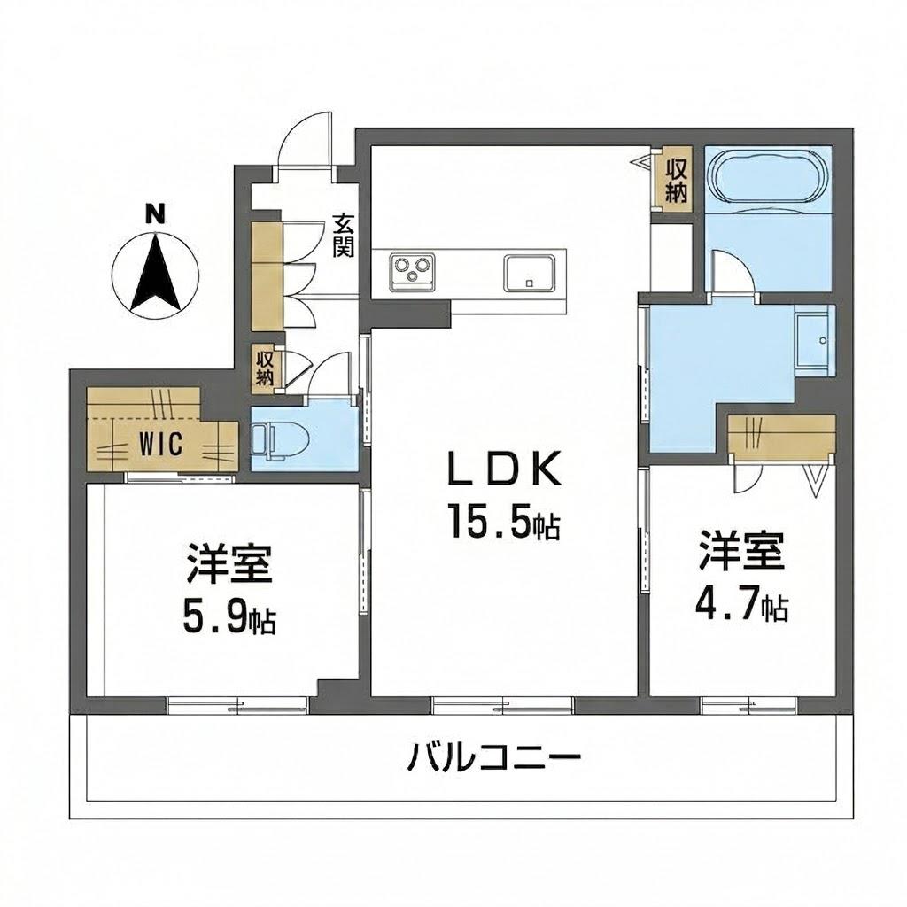 オースピシャス大安寺(2LDK/2階)の間取り写真