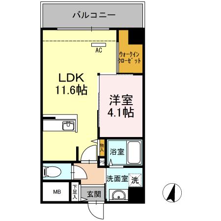 フォレストドルフ天神(1LDK/4階)の間取り写真