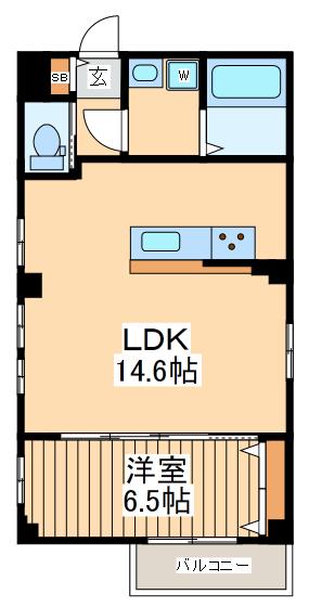ビーカーサイケダ(1LDK/4階)の間取り写真