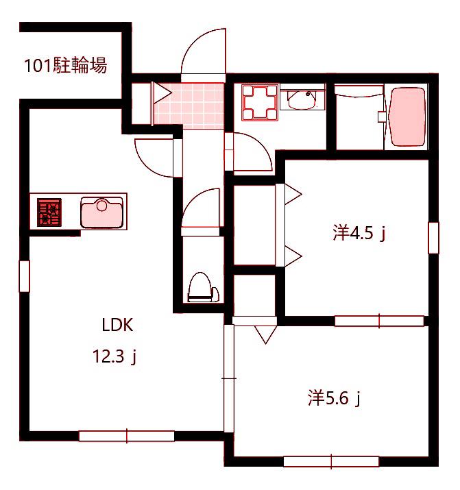 VILLA RACCOON 桜木町(2LDK/1階)の間取り写真