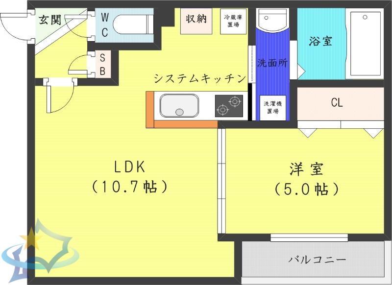 シティレジデンス(1LDK/2階)の間取り写真