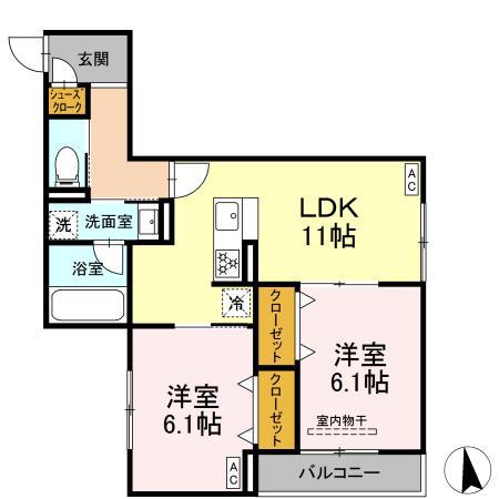 スリジエ(2LDK/2階)の間取り写真