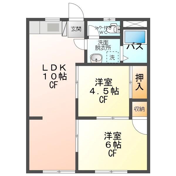 古里サンルートマンション(2LDK/1階)の間取り写真