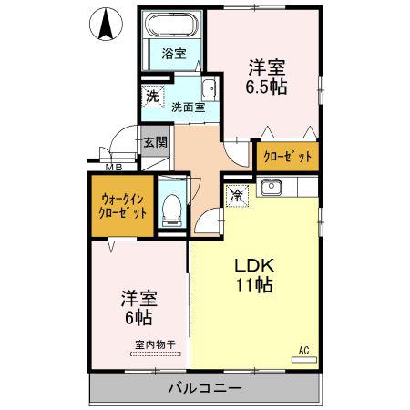 メゾン定正A棟(2LDK/3階)の間取り写真