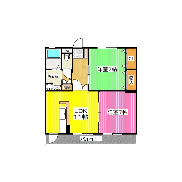 コートプレイス龍田III(2LDK/3階)の間取り写真