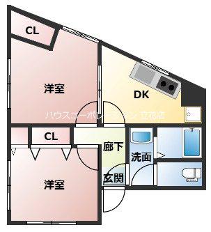 ラムール武庫之荘1番館(2DK/2階)の間取り写真