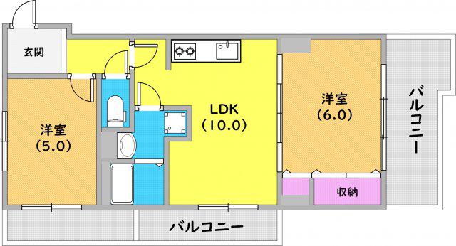 ワコーハイツ須磨(2LDK/2階)の間取り写真