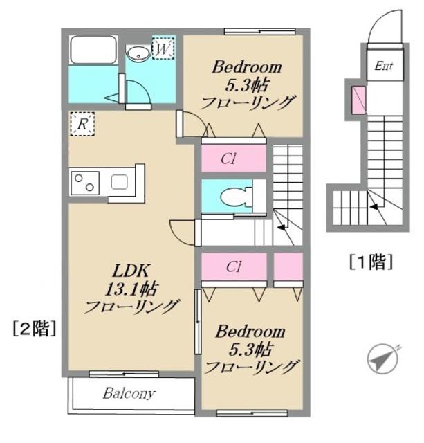 リバーサイドヴィレッジIV(2LDK/2階)の間取り写真