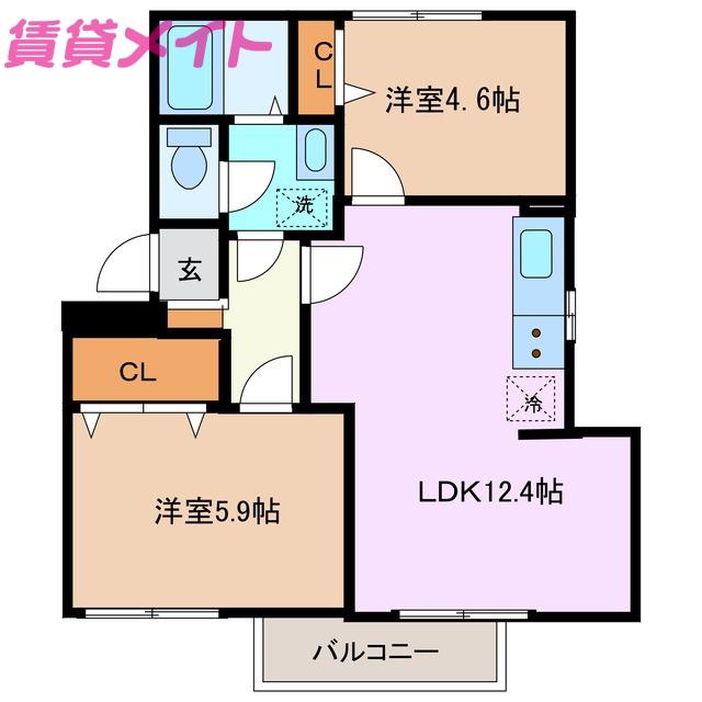 テクノハイツ藤 D(2LDK/1階)の間取り写真