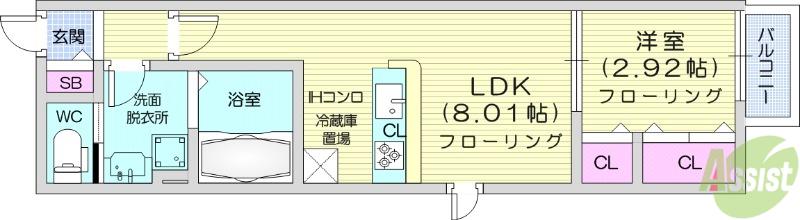 ＪＲ東北本線 東仙台駅 徒歩5分 2階建 新築(1LDK/1階)の間取り写真