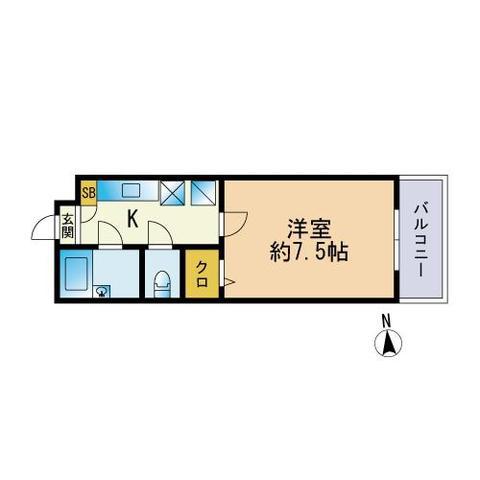 ドマーニ西新(1K/3階)の間取り写真
