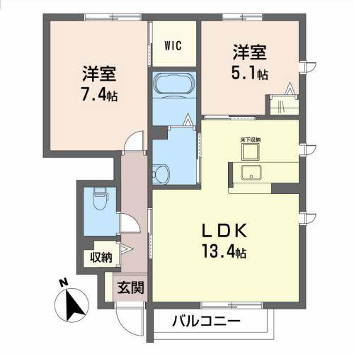 ピュアタウン B棟(2LDK/2階)の間取り写真