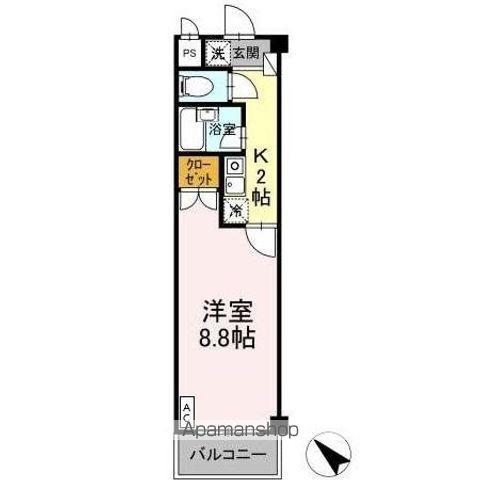 タイムD1(1K/4階)の間取り写真
