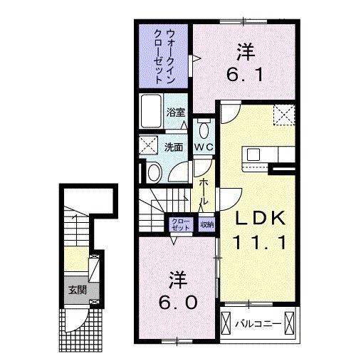 グリーンシャトーA(2LDK/2階)の間取り写真