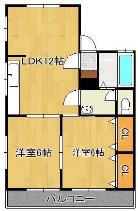 ルミエール伊左座B(2LDK/1階)の間取り写真