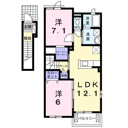 アウローラ A棟 (2LDK/2階)の間取り写真