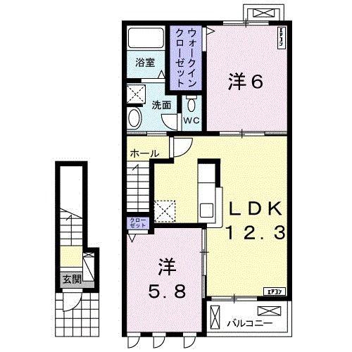 ラ・フレーズ D(2LDK/2階)の間取り写真