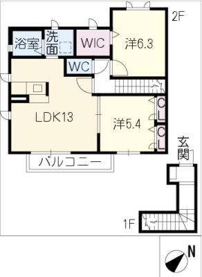 クローバーハウス(2LDK/2階)の間取り写真