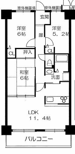 近江八幡グリーンマンションⅠ番館(3LDK/3階)の間取り写真