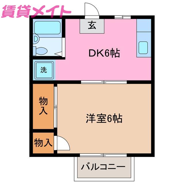 サンライズ小向(1DK/2階)の間取り写真