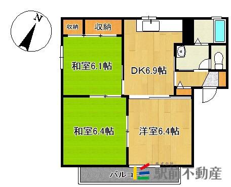 パークサイド高取C(3DK/2階)の間取り写真