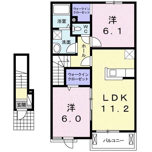メロウ・リーフB 202(2LDK/2階)の間取り写真